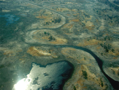 Luftbild vom Okavango Delta